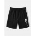 Mens Monochrome Rose Print Side Stripe Drawstring Shorts