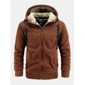 Men Cashmere Pure Pocket Elastic Hem Zipper Ski Hooded Jackets