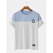 Mens Two Tone Geo Letter Print Casual Short Sleeve T  Shirts