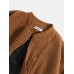 Mens Solid Color Zipper Baseball Collar Casual Teddy Jacket With Pocket